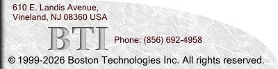 This page Copyrighted 1999 - 2026 by Boston Technologies Inc. All rights reserved. Address: 610 East Landis Avenue, Vineland, NJ 08360 USA. Fax: (856) 691-8160 Phone: (856) 692-4958